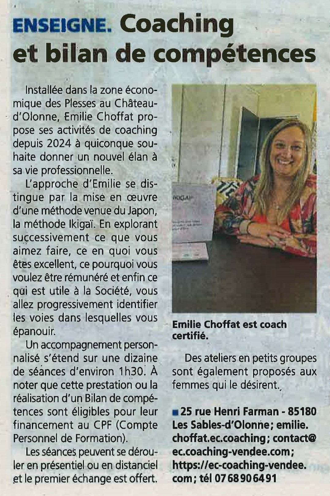 🌟 Coaching et Bilan de Compétences aux Sables-d’Olonne : mon activité à l’honneur dans le Journal des Sables